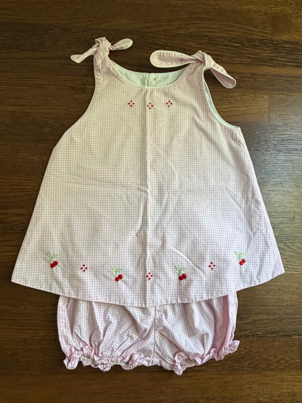 Proper Peony Pink Gingham Cherry Tie-Shoulder Bloomer Set 4T